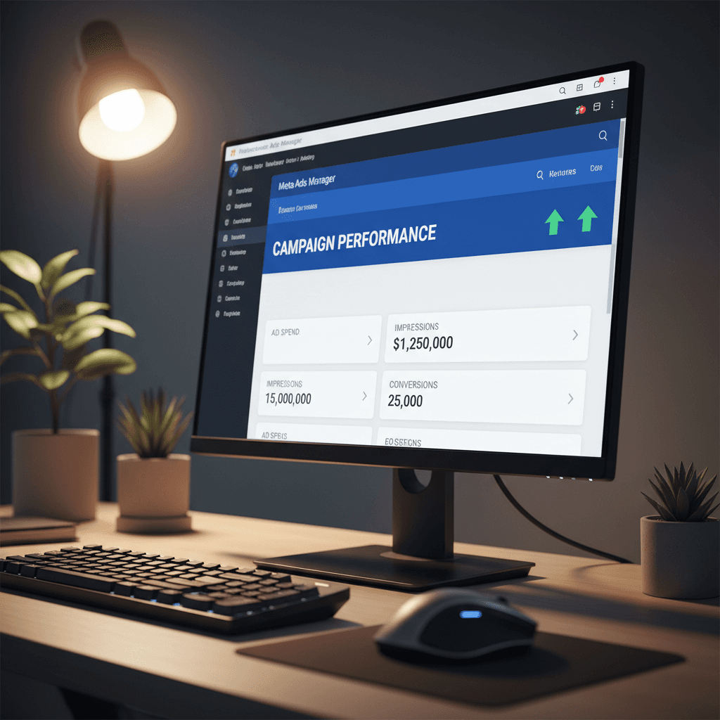 Meta Ads Manager dashboard showing campaign performance metrics