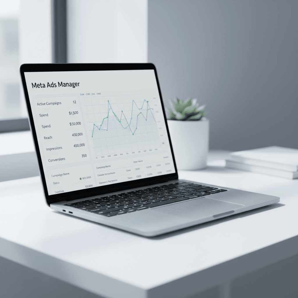 Meta Ads Manager dashboard showing active campaign performance metrics